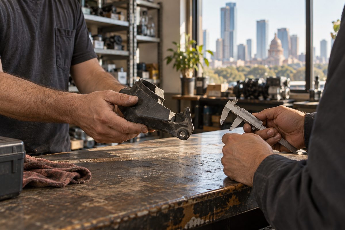 A customer handing a broken part across the counter